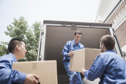 Packed boxes and furniture inside a Mayfair apartment