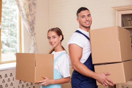 Careful loading of furniture for a Mayfair moving truck service